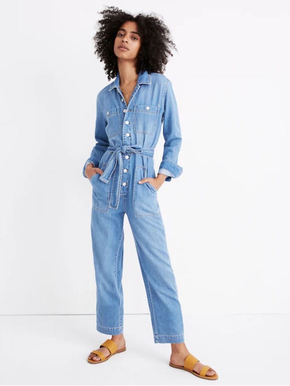 Madewell Denim Tie-Waist Jumpsuit Cosgrove Wash Size XS